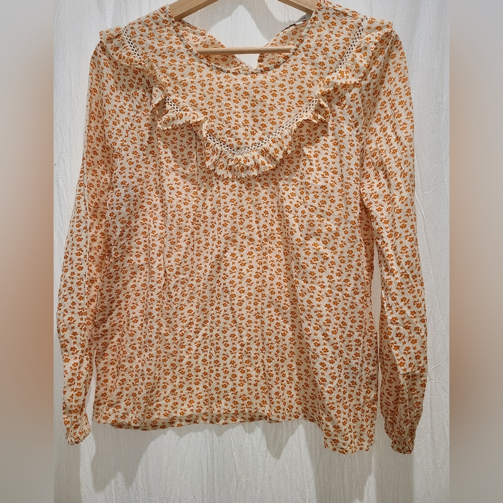 Madewell Floral Ruffle Blouse - Orange and White